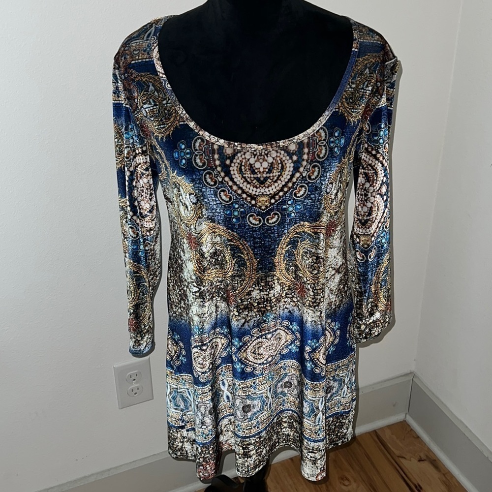 From‎ The Heart Jaida soft velvet retro print dress tunic Sz L
